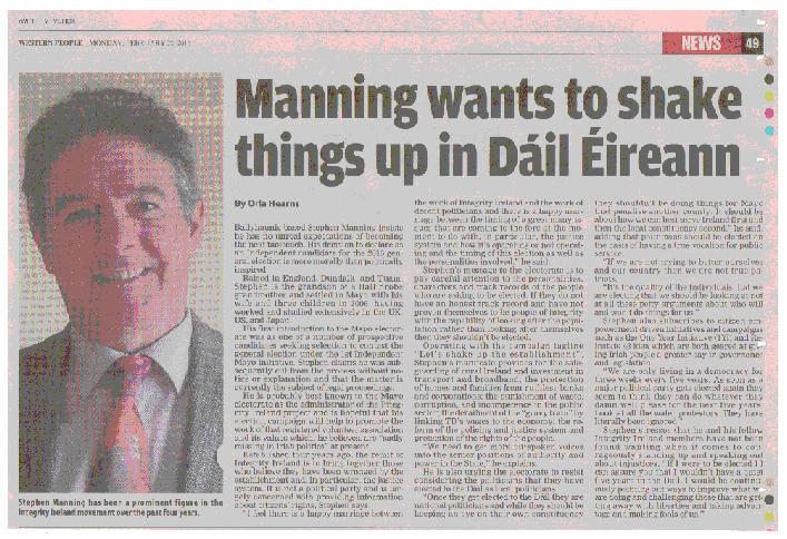 Manning wants to shake things up in Dail Eireann!